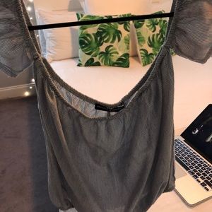 Brandy blue and white striped off the shoulder top